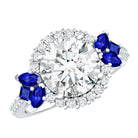 9 mm Lab Grown Diamond Halo Engagement Ring With Blue Sapphire Lab - ( EF-VS ) - Rosec Jewels