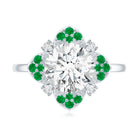 Certified Lab Grown Diamond Flower Engagement Ring With Emerald Lab - ( EF-VS ) - Rosec Jewels