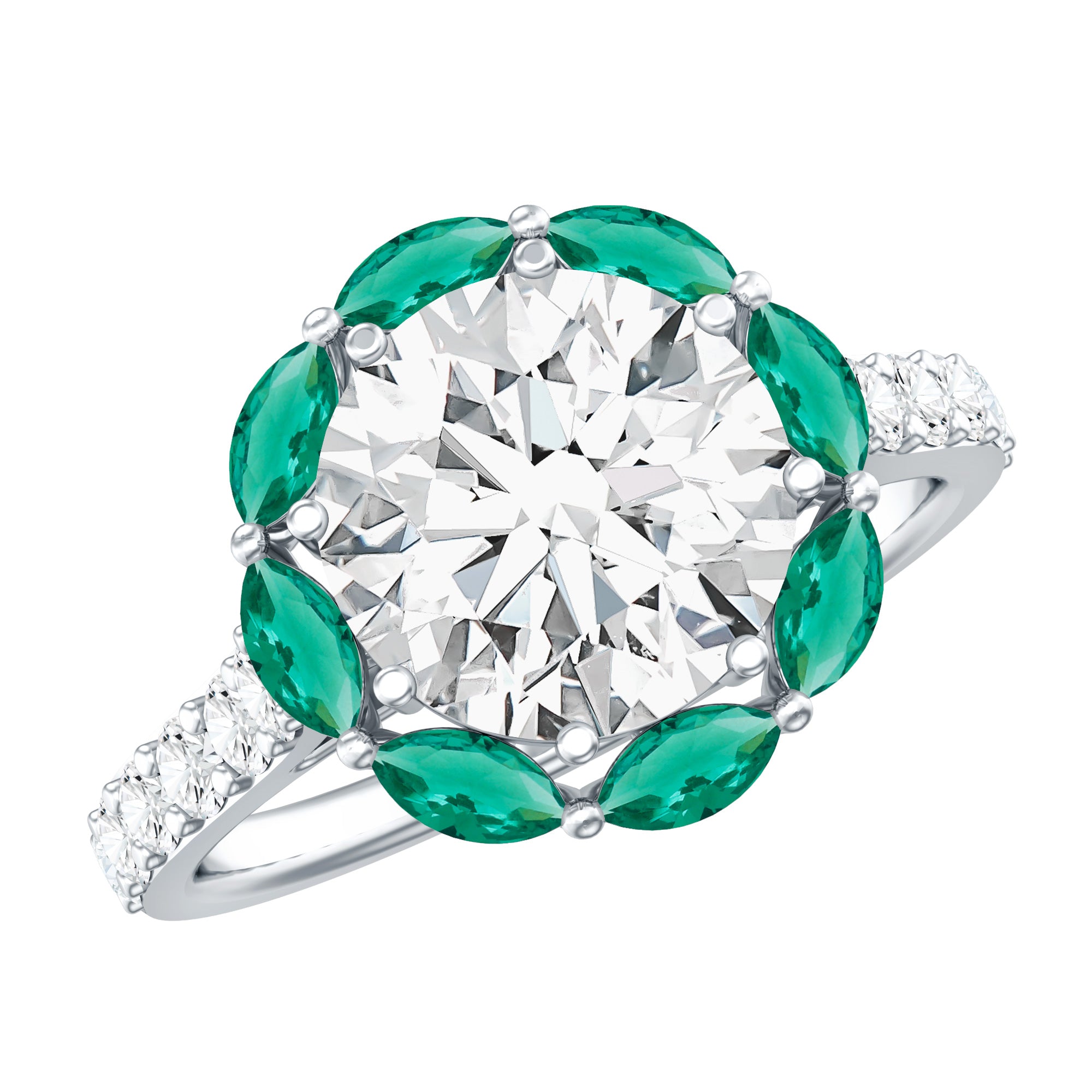 Certified Lab 9 mm Diamond Emerald Designer Engagement Ring Lab - ( EF-VS ) - Rosec Jewels
