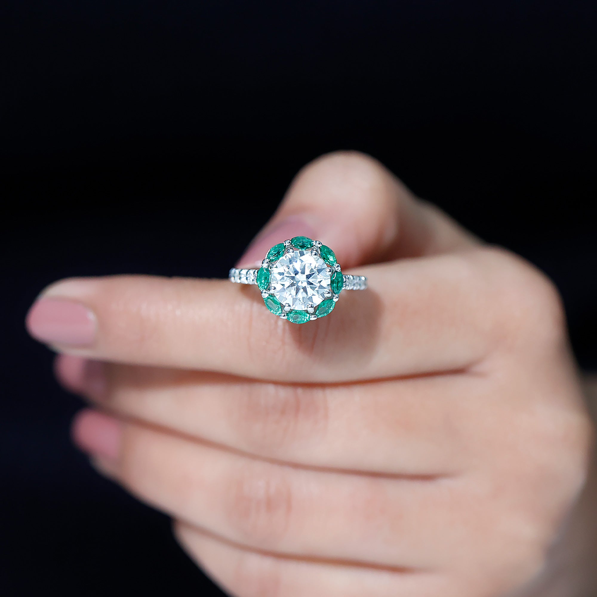 Certified Lab 9 mm Diamond Emerald Designer Engagement Ring Lab - ( EF-VS ) - Rosec Jewels