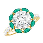 Certified Lab 9 mm Diamond Emerald Designer Engagement Ring Lab - ( EF-VS ) - Rosec Jewels
