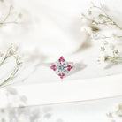 Certified Lab Grown Diamond Halo Engagement Ring with Ruby Lab - ( EF-VS ) - Rosec Jewels