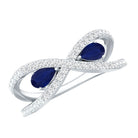 Real Pear Shape Blue Sapphire 2 Stone Engagement Ring with Diamond AAA - Rosec Jewels