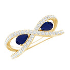 Real Pear Shape Blue Sapphire 2 Stone Engagement Ring with Diamond AAA - Rosec Jewels