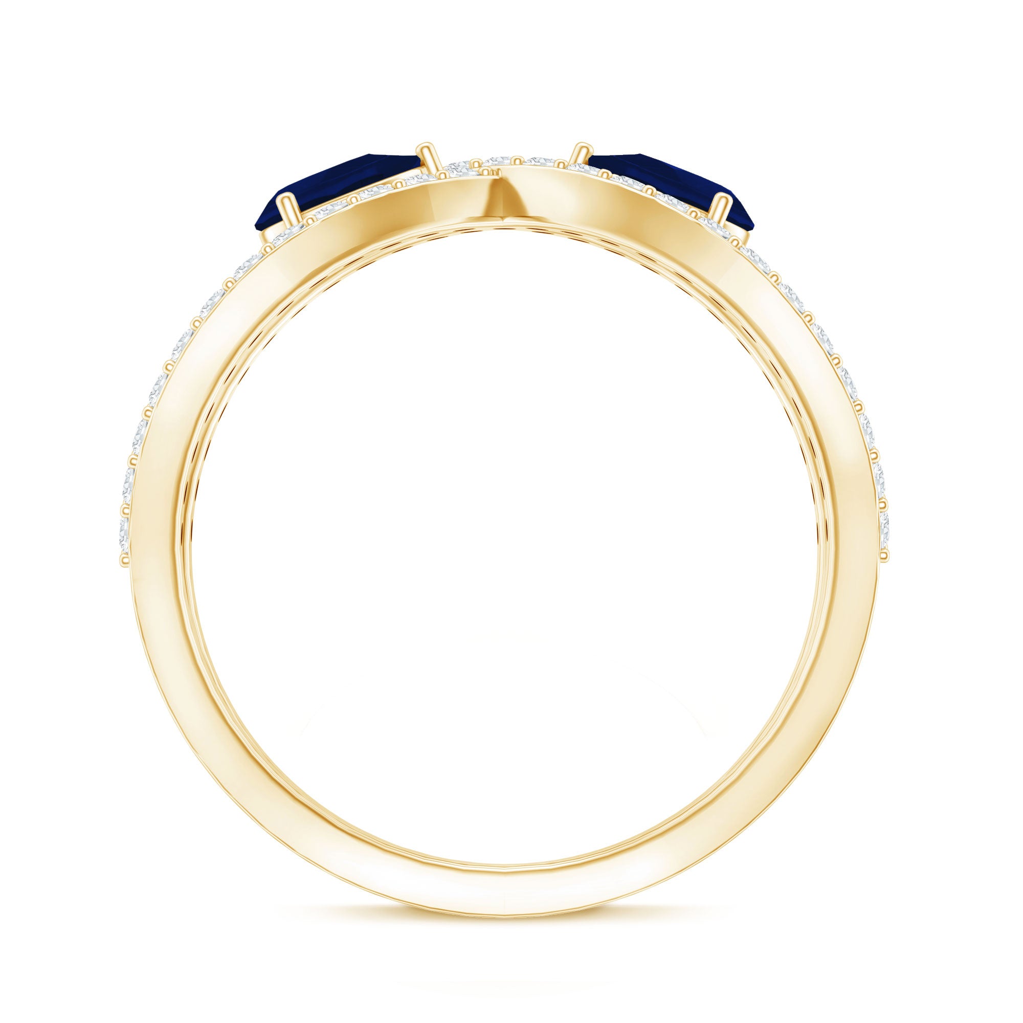 Real Pear Shape Blue Sapphire 2 Stone Engagement Ring with Diamond AAA - Rosec Jewels