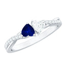 Natural Heart Shape Blue Sapphire Diamond 2 Stone Promise Ring AAA - Rosec Jewels