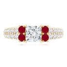 Lab Grown Diamond 5 MM Princess Cut Engagement Ring With Ruby Lab - ( EF-VS ) - Rosec Jewels