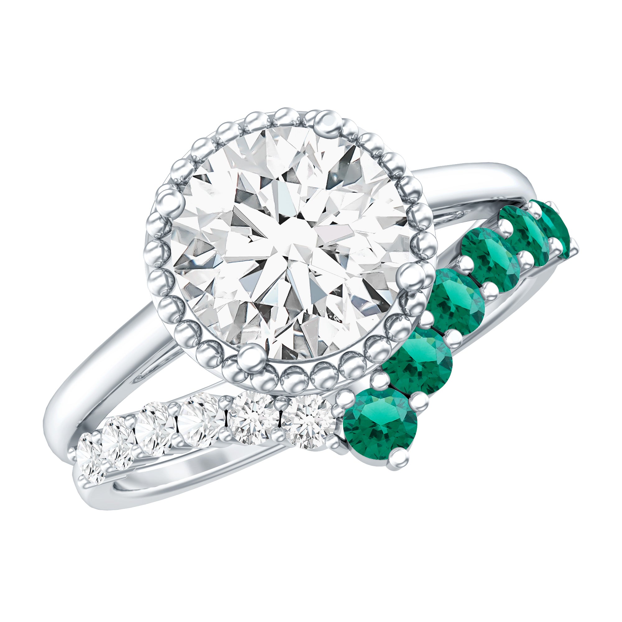 Certified Lab Grown Diamond 8 MM Engagement Ring With Emerald Enhancer Lab - ( EF-VS ) - Rosec Jewels