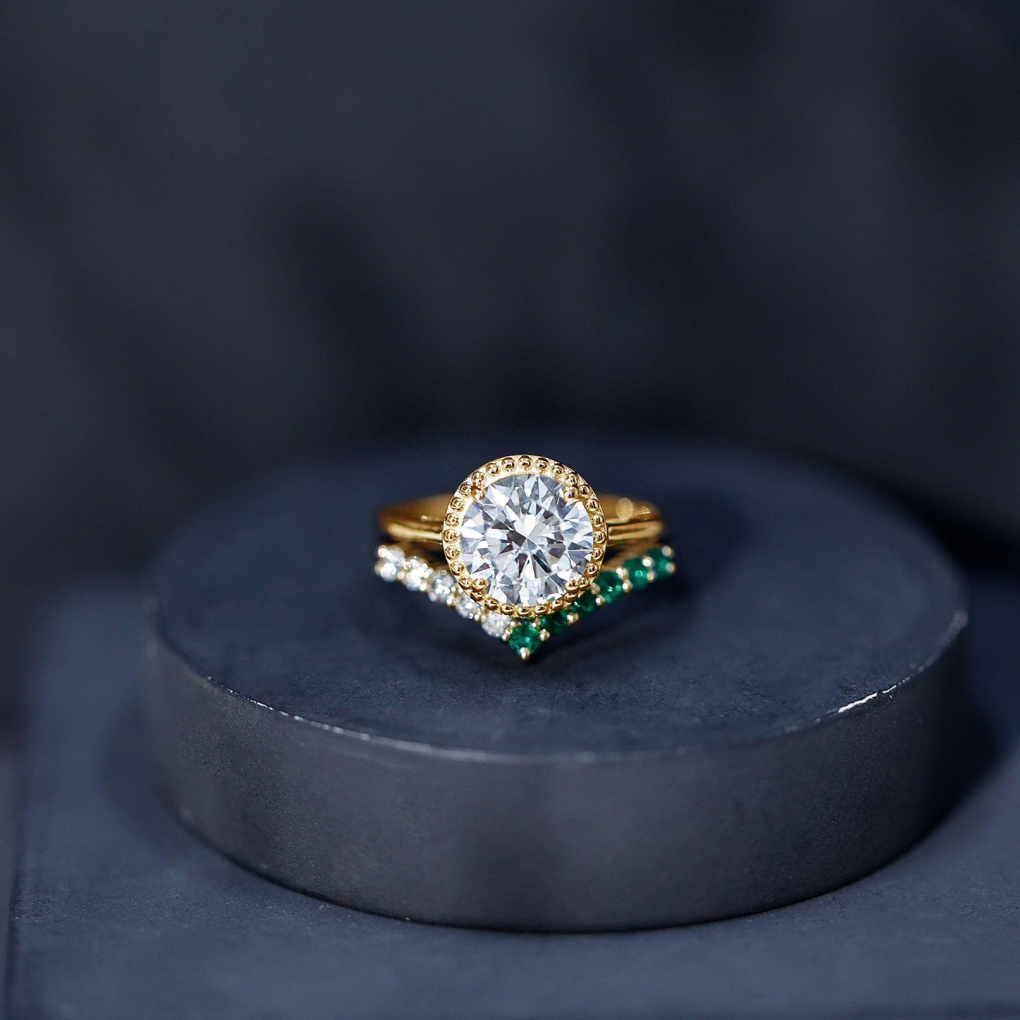 Certified Lab Grown Diamond 8 MM Engagement Ring With Emerald Enhancer Lab - ( EF-VS ) - Rosec Jewels