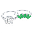 Certified 8 MM Lab Grown Diamond Engagement Ring With Emerald Wedding Band Lab - ( EF-VS ) - Rosec Jewels