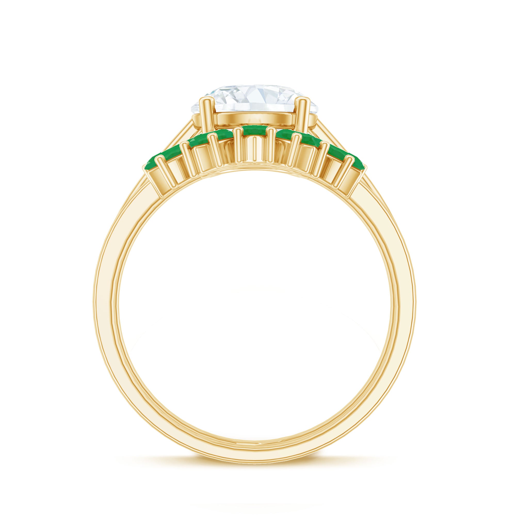 Certified 8 MM Lab Grown Diamond Engagement Ring With Emerald Wedding Band Lab - ( EF-VS ) - Rosec Jewels