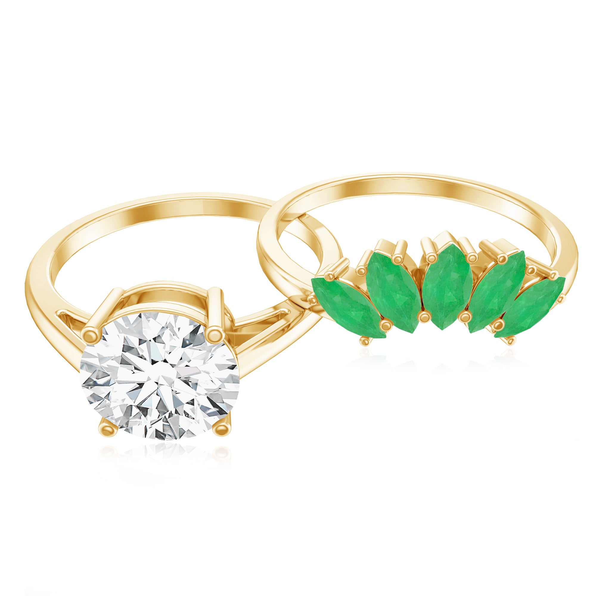 Certified 8 MM Lab Grown Diamond Engagement Ring With Emerald Wedding Band Lab - ( EF-VS ) - Rosec Jewels