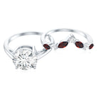 Certified 8 MM Lab Grown Diamond Bridal Ring Set With Garnet Enhancer Lab - ( EF-VS ) - Rosec Jewels
