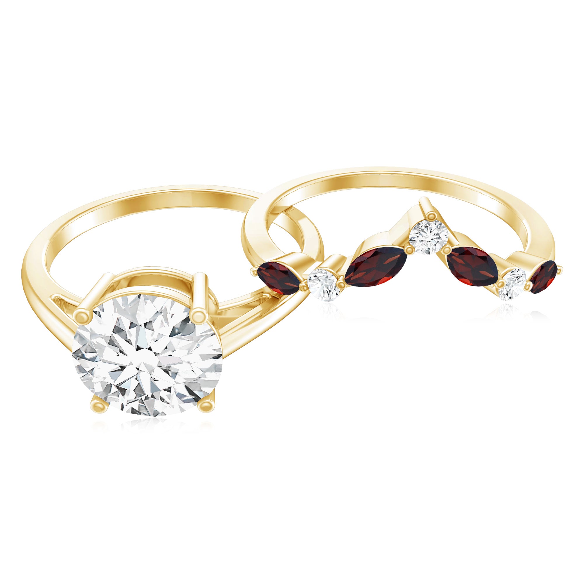 Certified 8 MM Lab Grown Diamond Bridal Ring Set With Garnet Enhancer Lab - ( EF-VS ) - Rosec Jewels