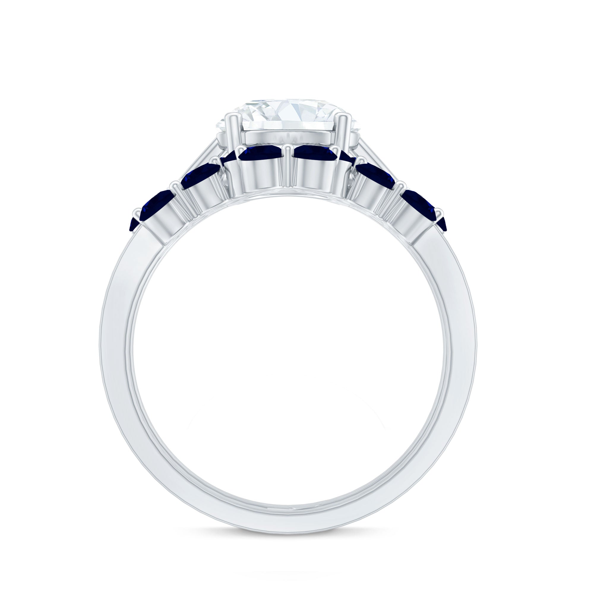 Certified Lab 8 MM Diamond Engagement Ring With Sapphire Wedding Band Lab - ( EF-VS ) - Rosec Jewels