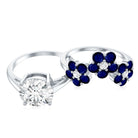 Certified Lab 8 MM Diamond Engagement Ring With Sapphire Wedding Band Lab - ( EF-VS ) - Rosec Jewels