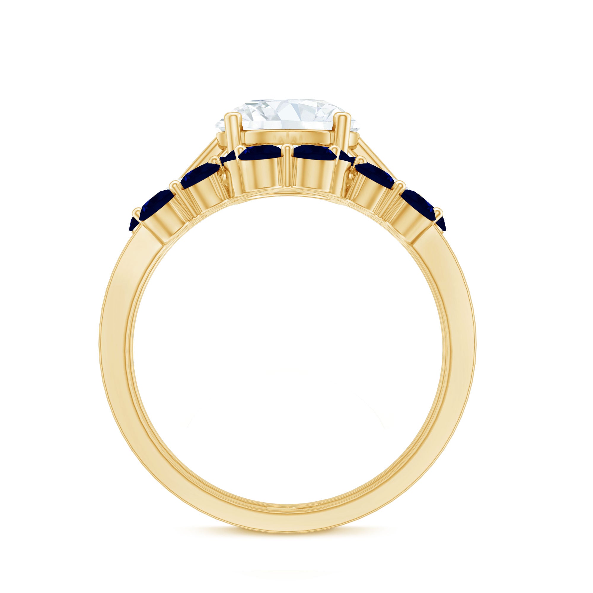 Certified Lab 8 MM Diamond Engagement Ring With Sapphire Wedding Band Lab - ( EF-VS ) - Rosec Jewels