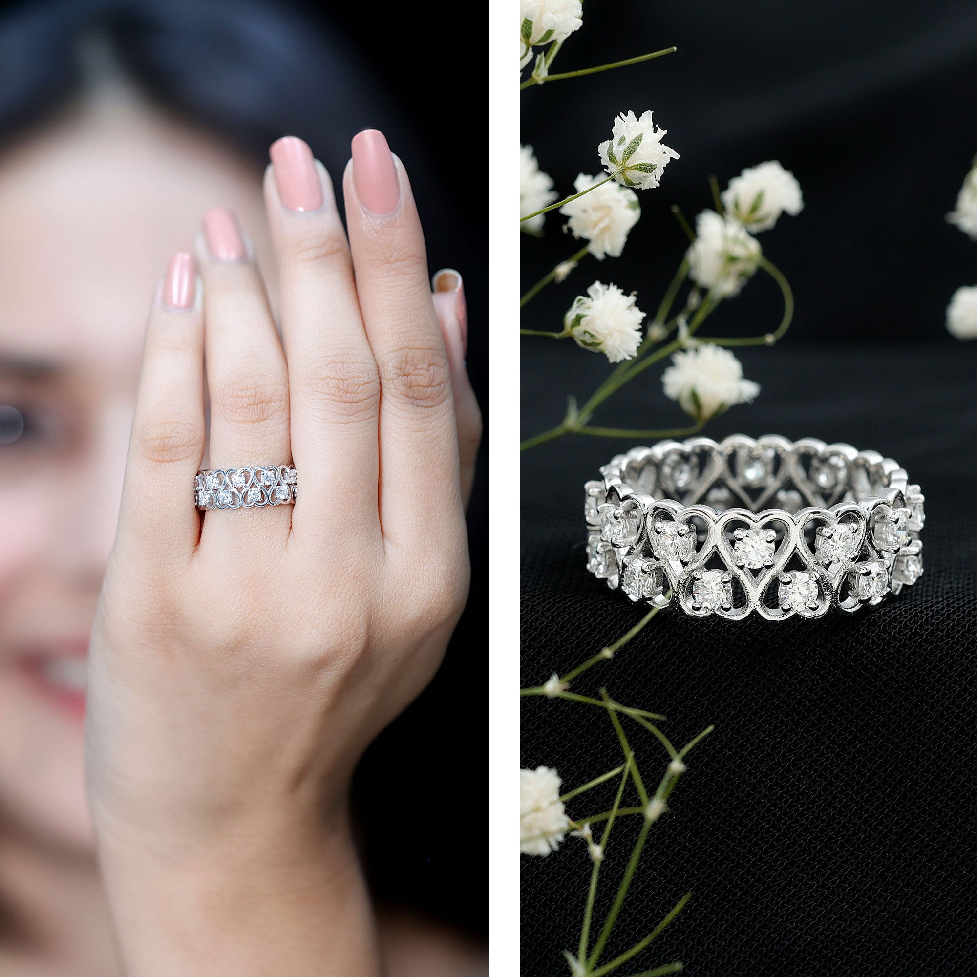 Certified Lab Grown Diamond Heart Eternity Band Ring Lab - ( EF-VS ) - Rosec Jewels