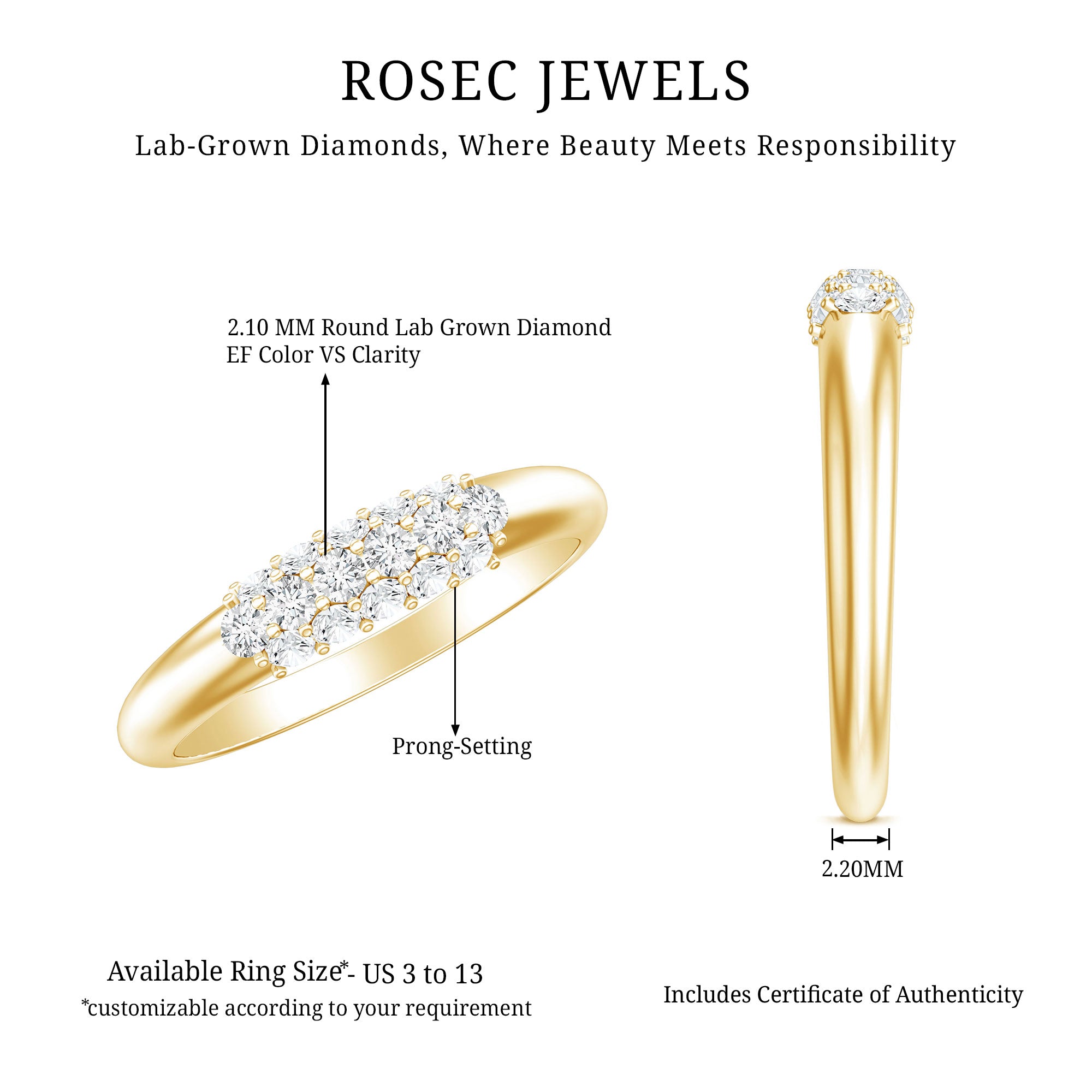Certified Lab Grown Diamond Anniversary Ring Lab - ( EF-VS ) - Rosec Jewels