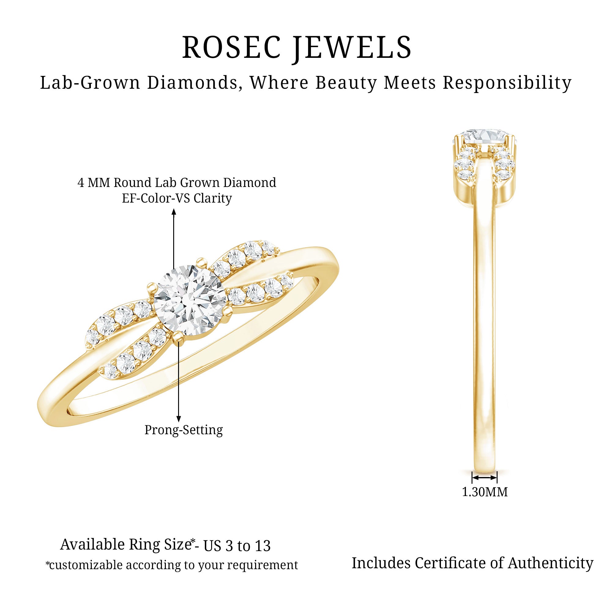 Certified Lab Grown Diamond Minimalist Promise Ring For Women Lab - ( EF-VS ) - Rosec Jewels