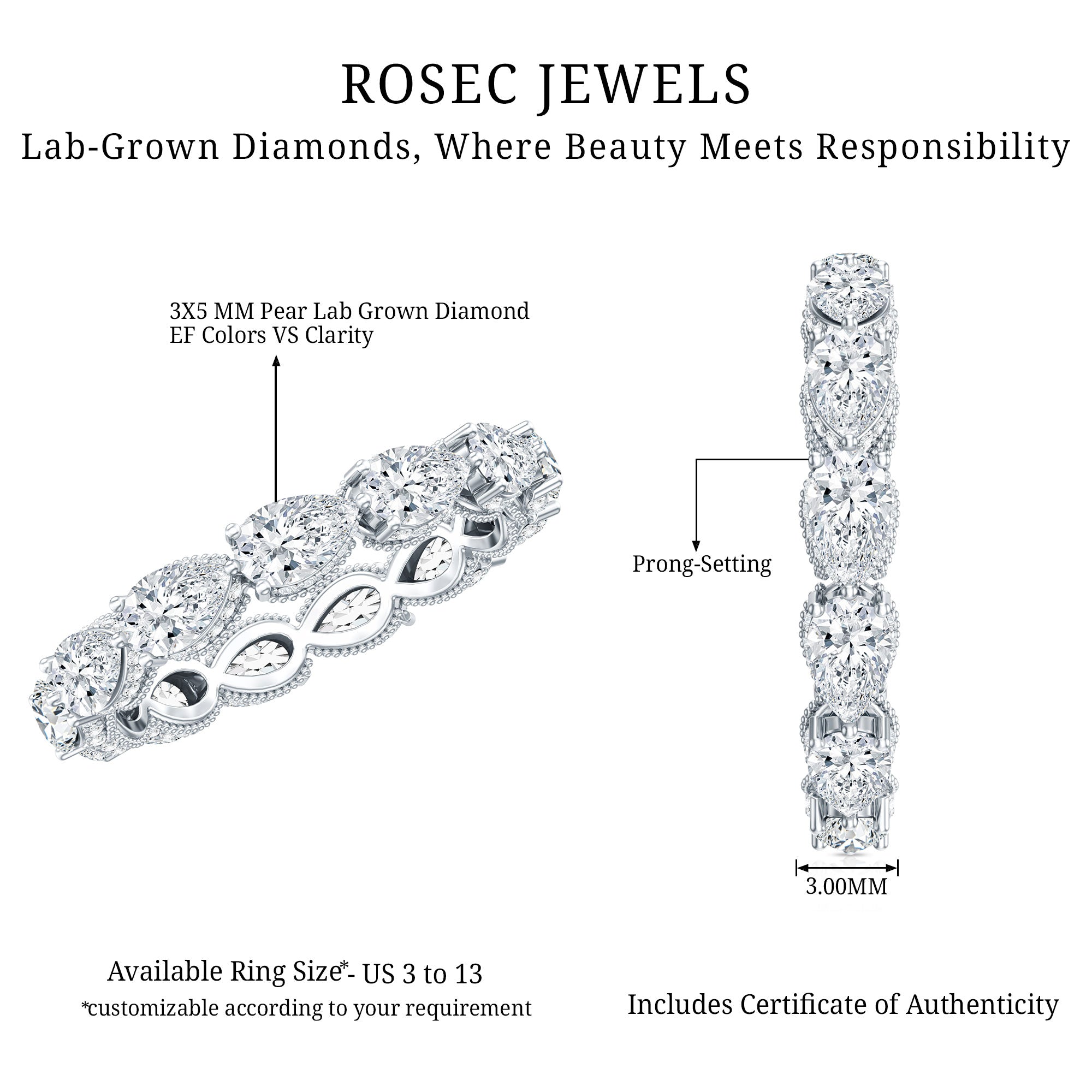Certified Pear Shape Lab Grown Diamond Eternity Ring Lab - ( EF-VS ) - Rosec Jewels