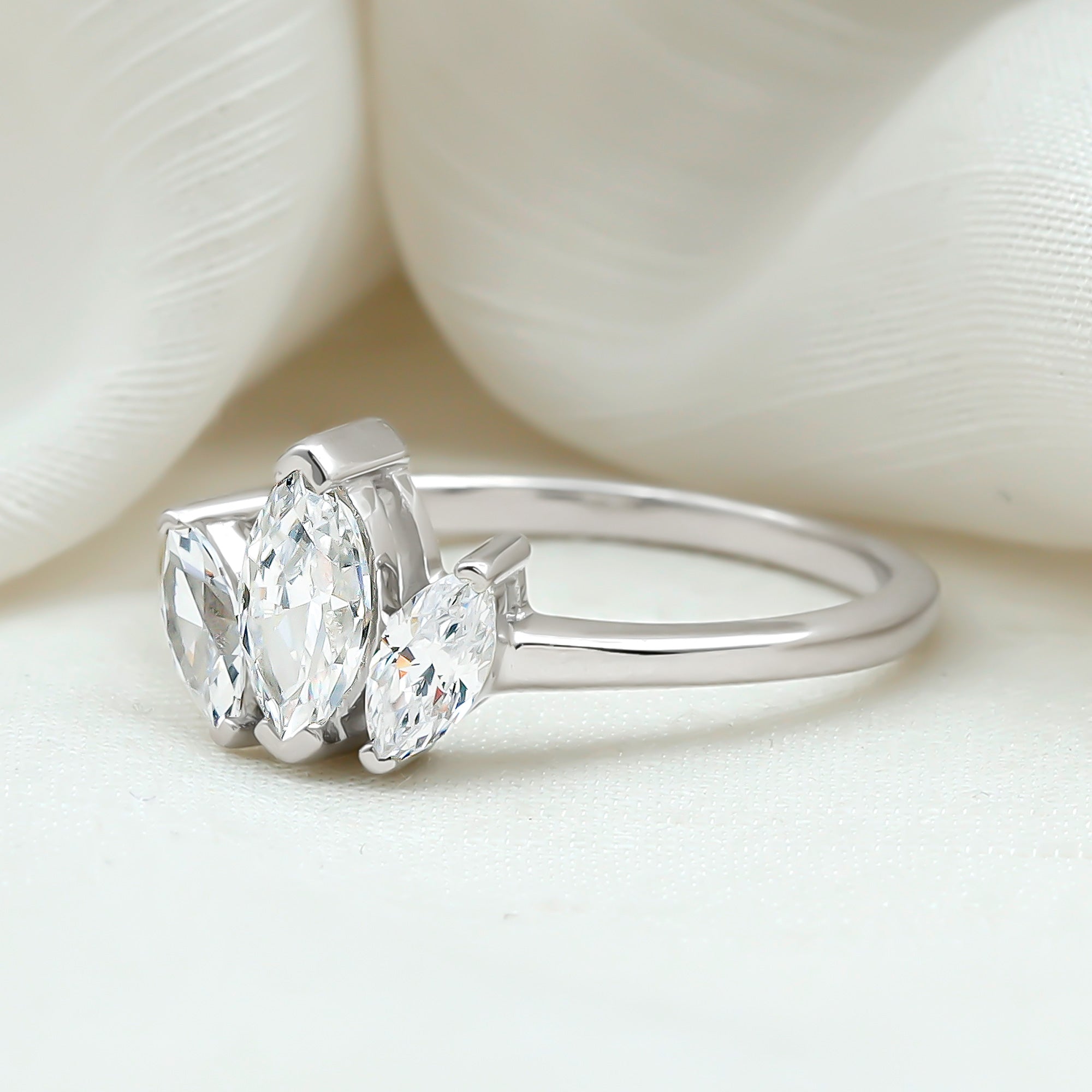 Rosec Jewels-Marquise Cut Lab Grown Diamond 3 Stone Engagement Ring