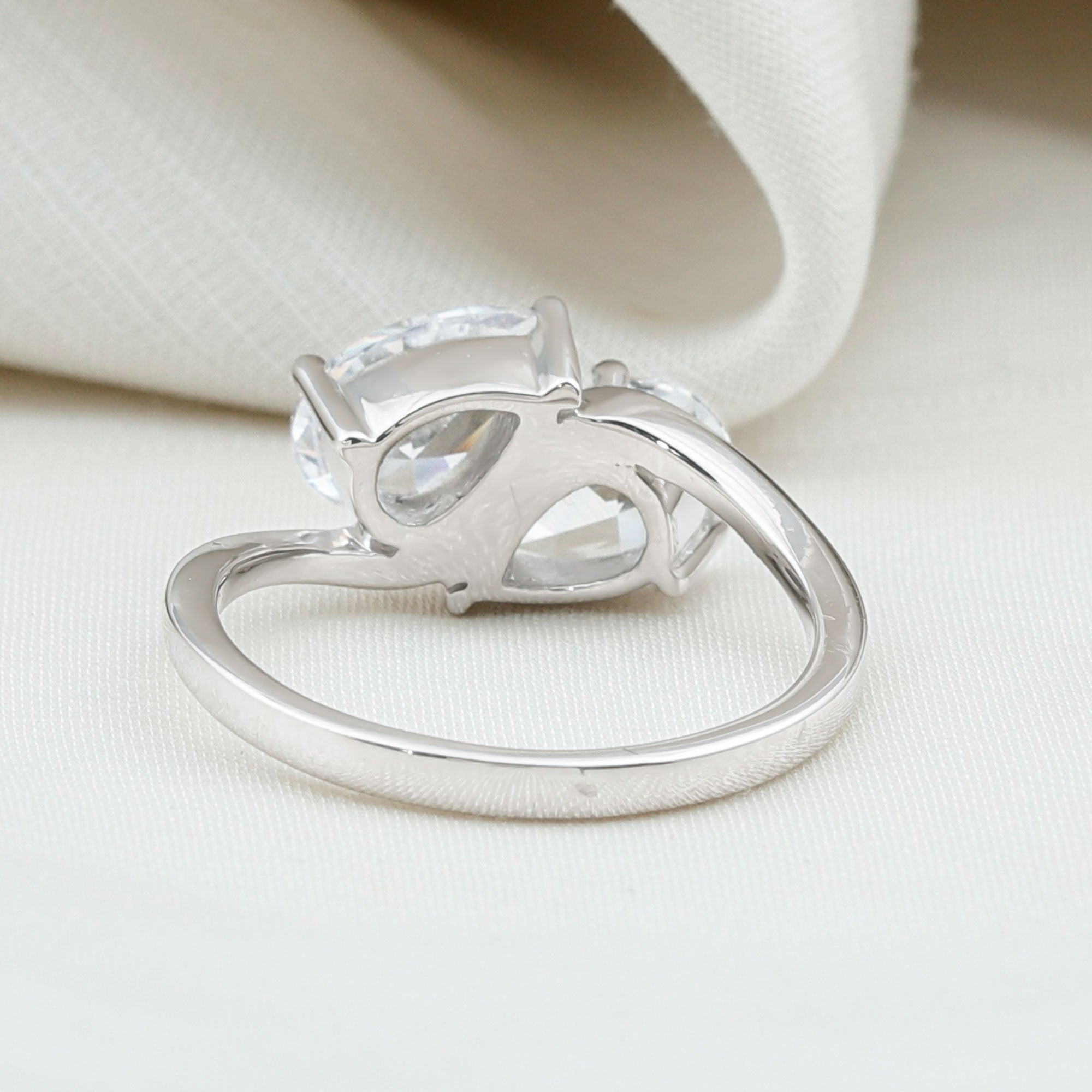 6X8 MM Pear Shaped Lab Grown Diamond Two Stone Engagement Ring Lab - ( EF-VS ) - Rosec Jewels