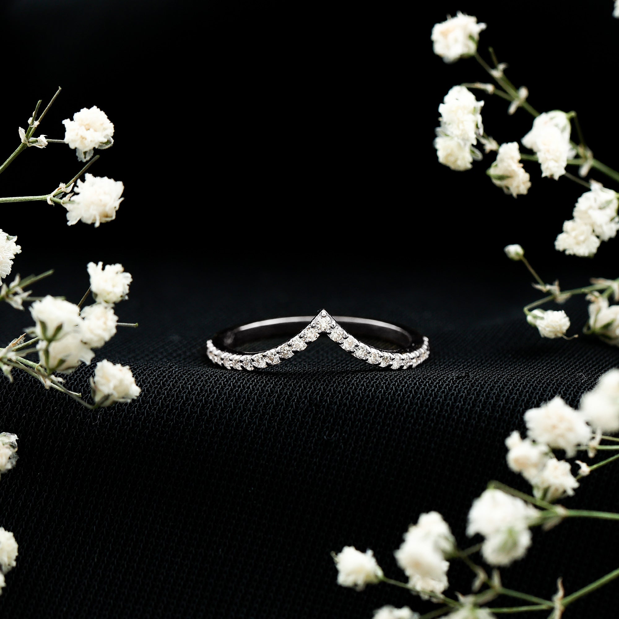 Lab Grown Diamond Chevron Stackable Ring Lab - ( EF-VS ) - Rosec Jewels