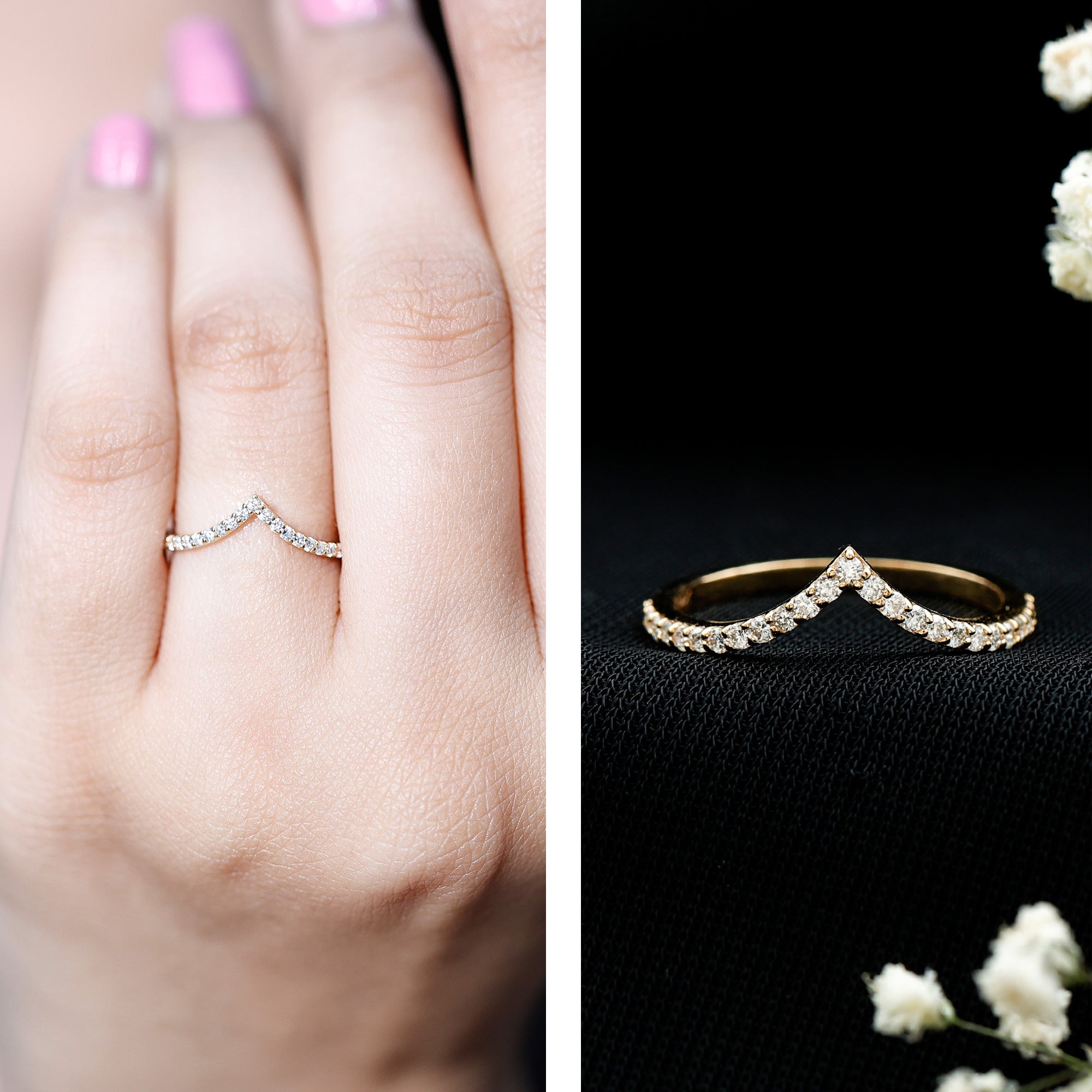 Lab Grown Diamond Chevron Stackable Ring Lab - ( EF-VS ) - Rosec Jewels