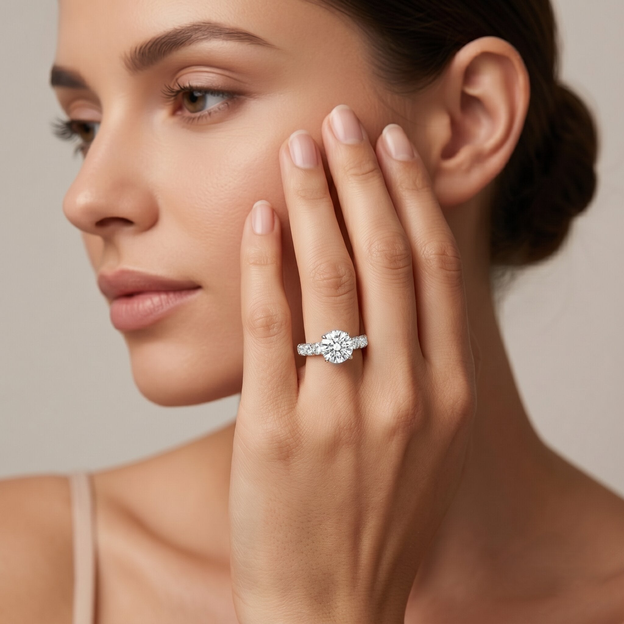 IGI Certified Round Lab Grown Diamond Side Stone Engagement Ring Lab - ( E-VS1 ) - Rosec Jewels