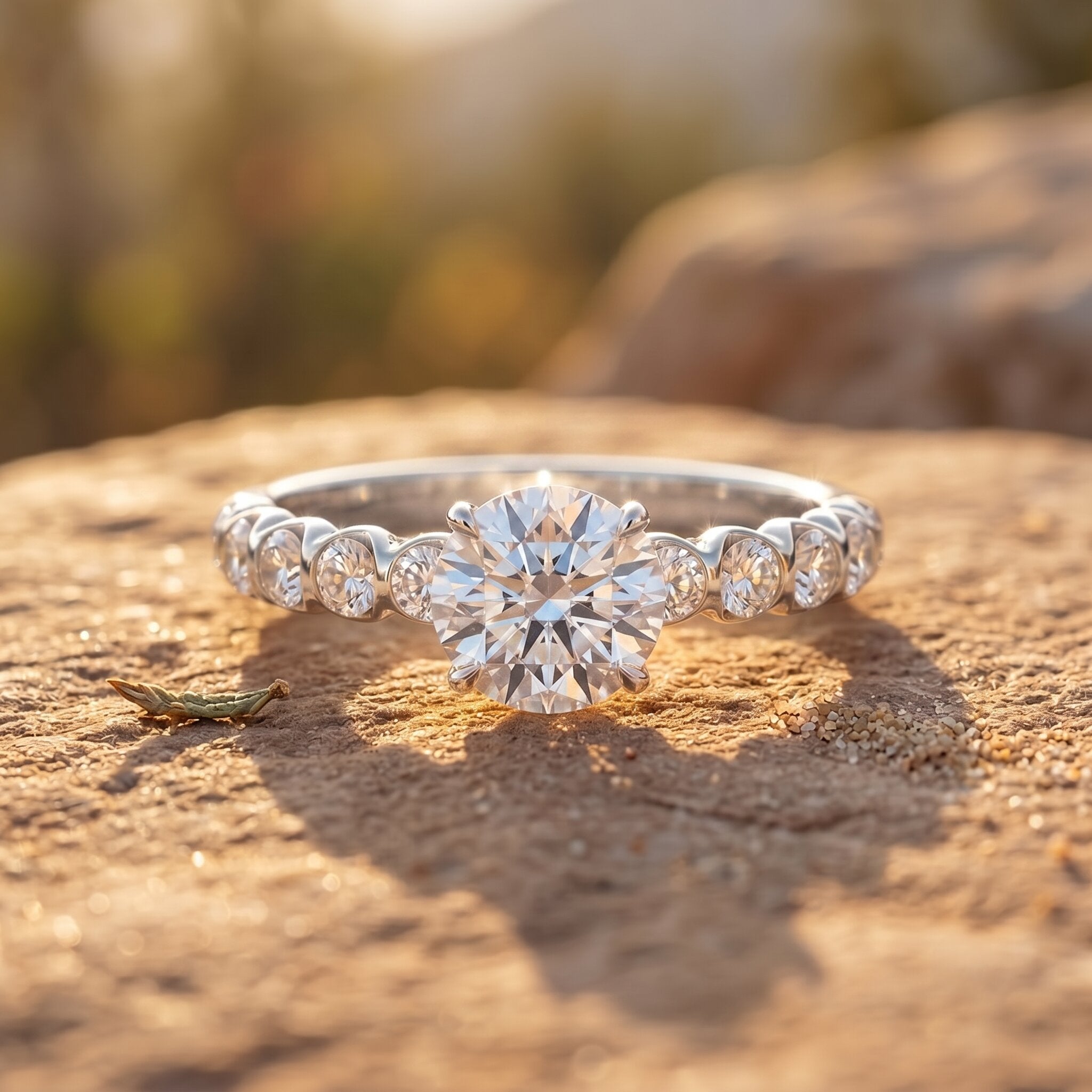 IGI Certified Round Lab Grown Diamond Side Stone Engagement Ring Lab - ( E-VS1 ) - Rosec Jewels