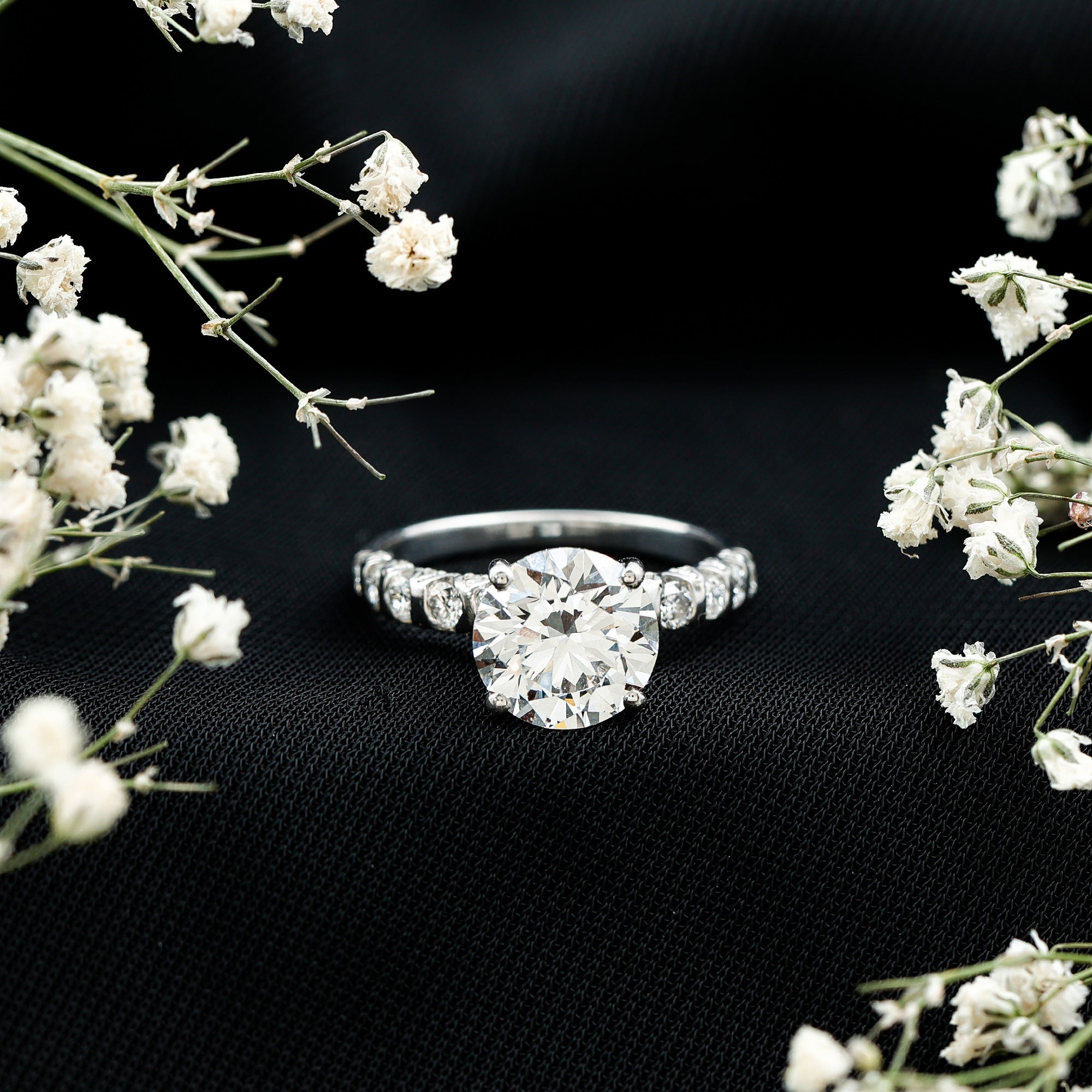 Round Cut 3 Carat Lab Grown Diamond Engagement Ring with IGI Certificate Lab - ( E-VS1 ) - Rosec Jewels