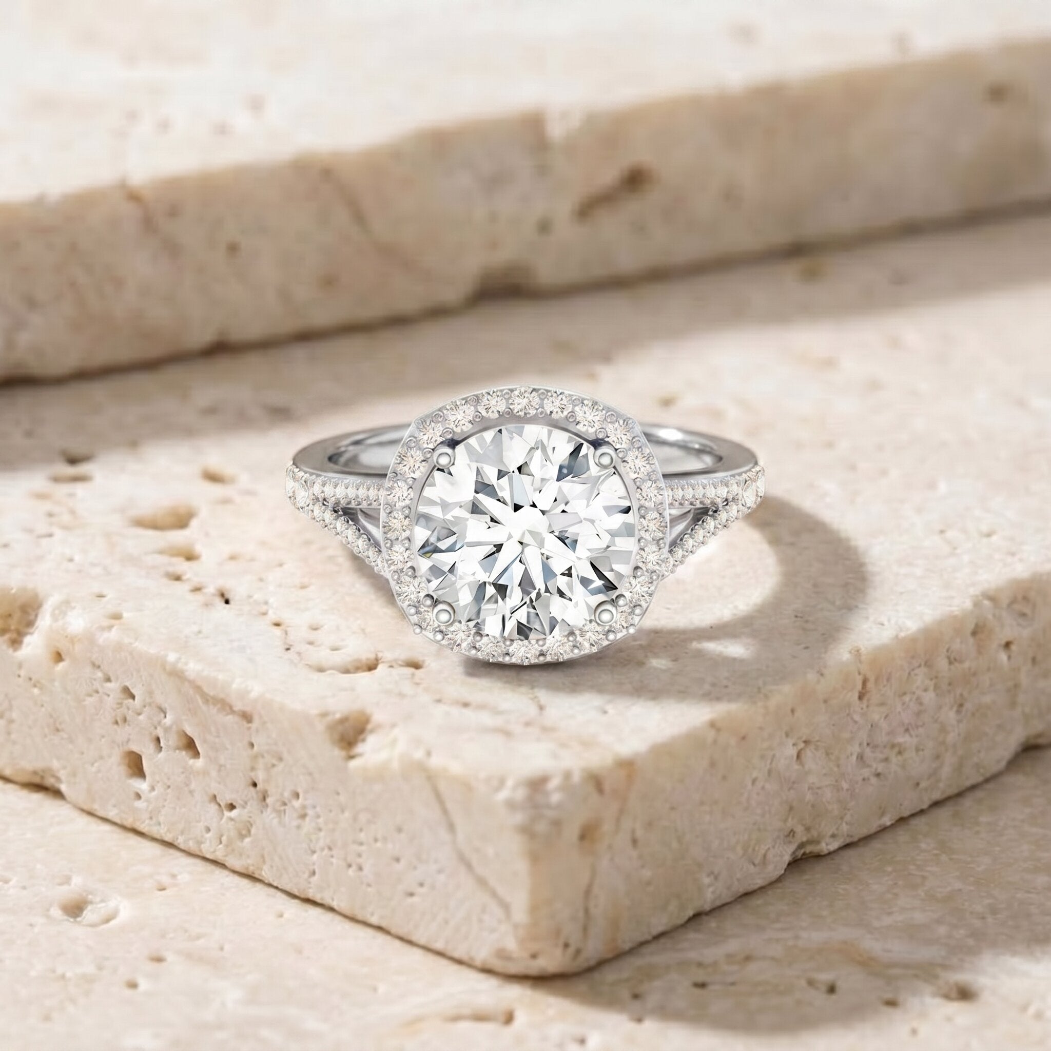 IGI Certified Lab Grown Diamond Statement Engagement Ring with Split Shank Lab - ( E-VS1 ) - Rosec Jewels