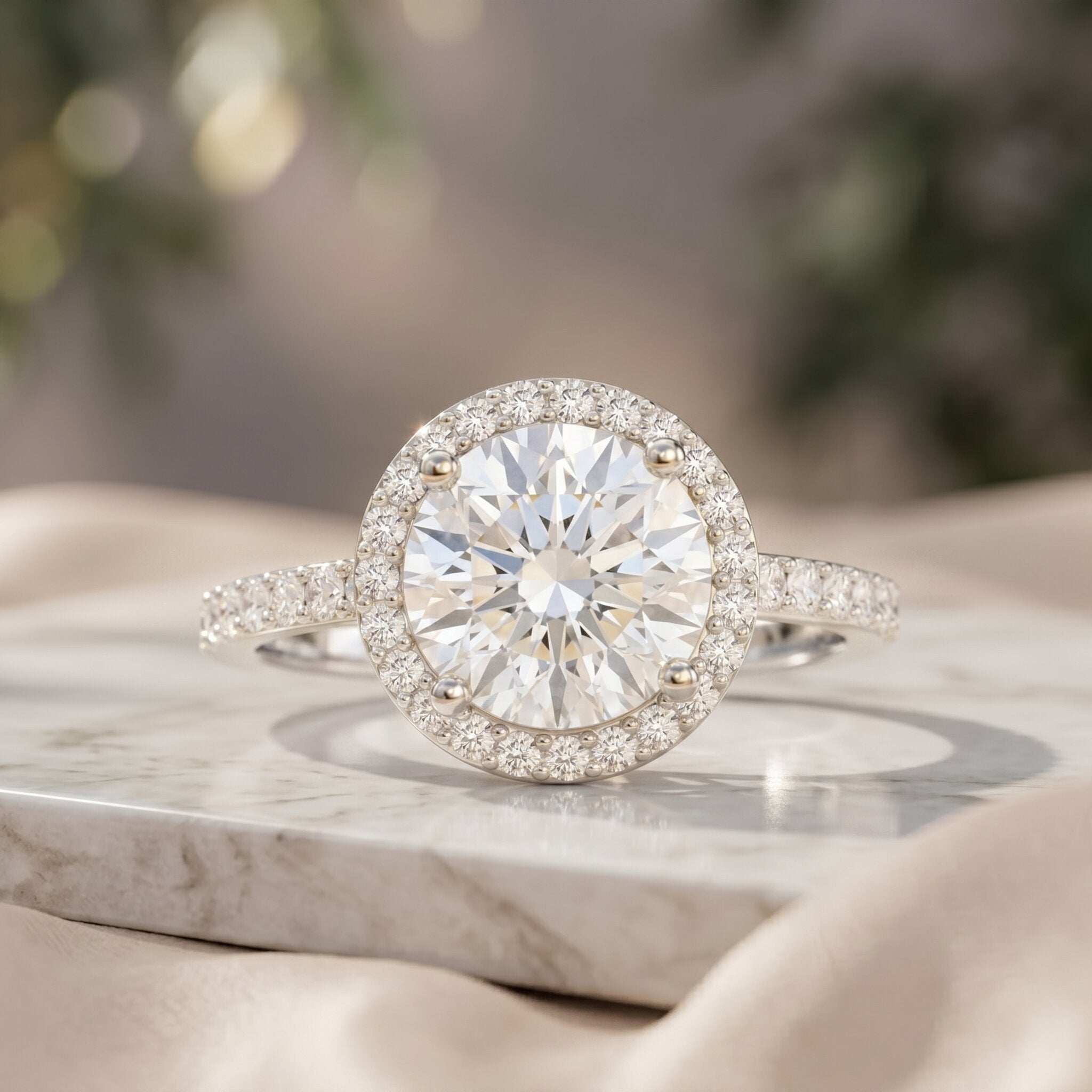 2 Carat Lab Grown Diamond Halo Engagement Ring with IGI Certificate Lab - ( E-VS1 ) - Rosec Jewels