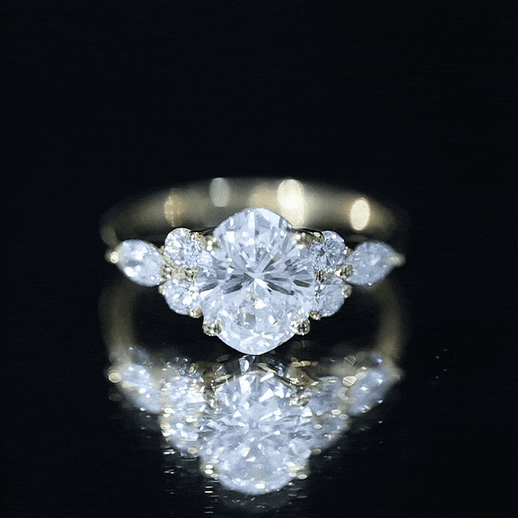 2 Carat Lab Grown Diamond Oval Engagement Ring with Trio Lab - ( EF-VS ) - Rosec Jewels