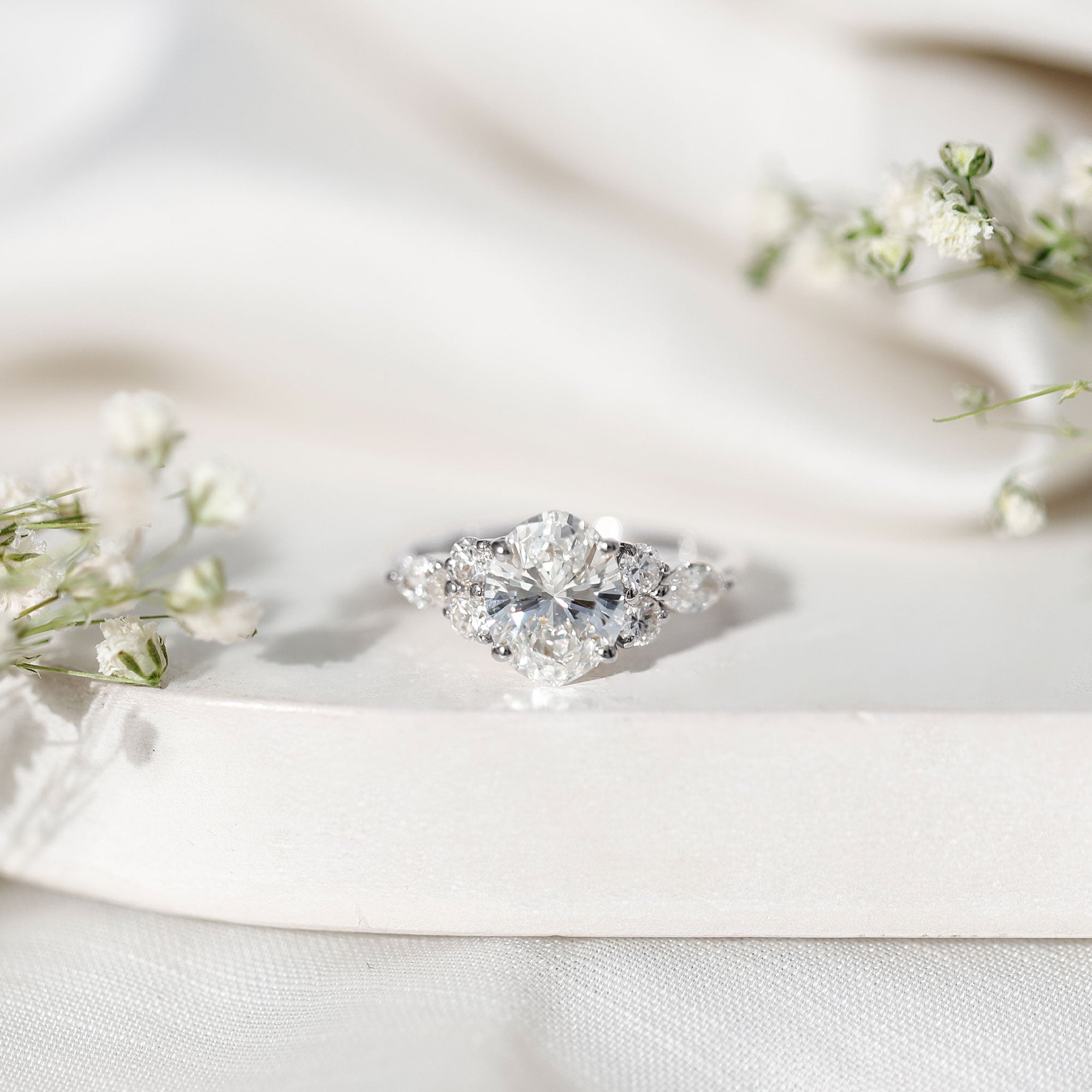 2 Carat Lab Grown Diamond Oval Engagement Ring with Trio Lab - ( EF-VS ) - Rosec Jewels