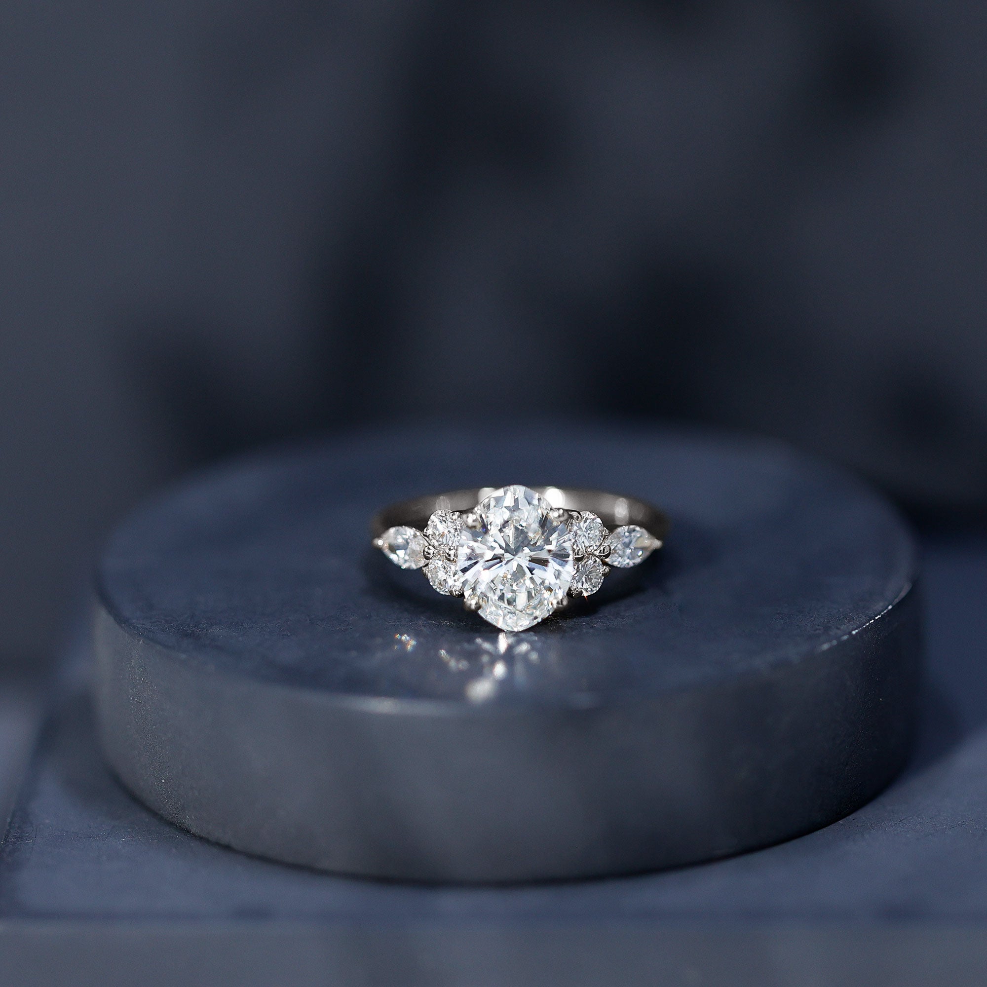 2 Carat Lab Grown Diamond Oval Engagement Ring with Trio Lab - ( EF-VS ) - Rosec Jewels