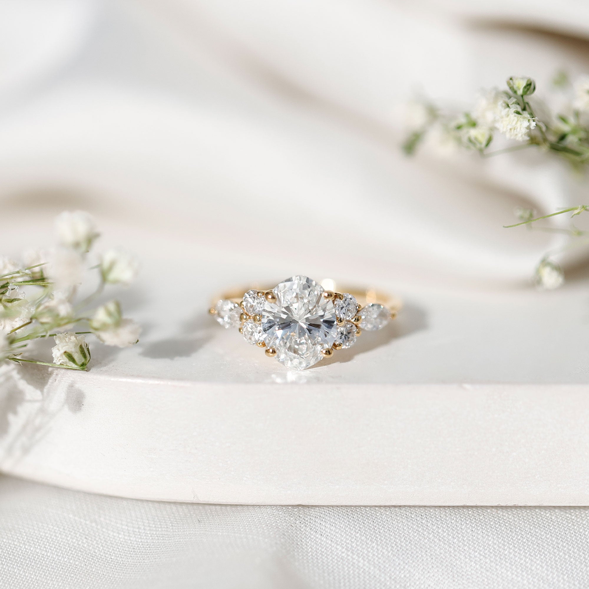 2 Carat Lab Grown Diamond Oval Engagement Ring with Trio Lab - ( EF-VS ) - Rosec Jewels