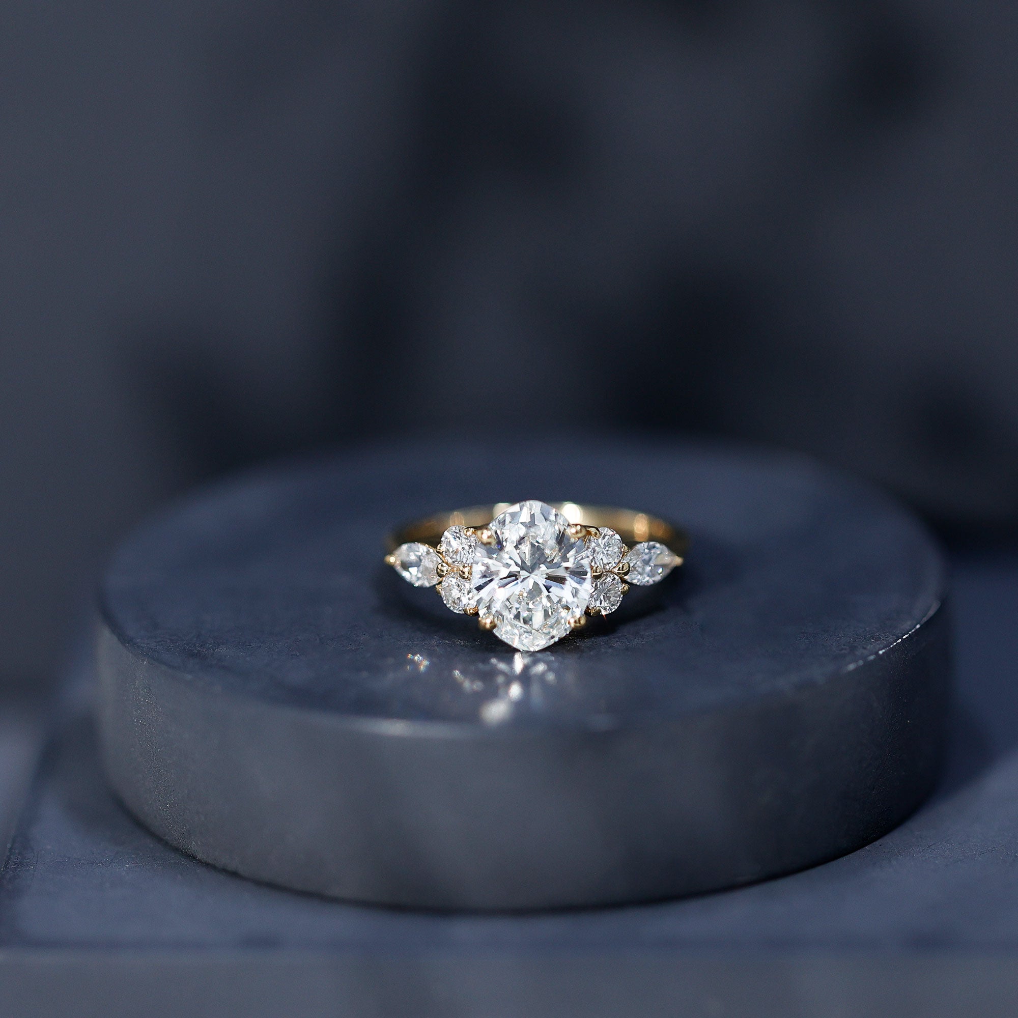 2 Carat Lab Grown Diamond Oval Engagement Ring with Trio Lab - ( EF-VS ) - Rosec Jewels