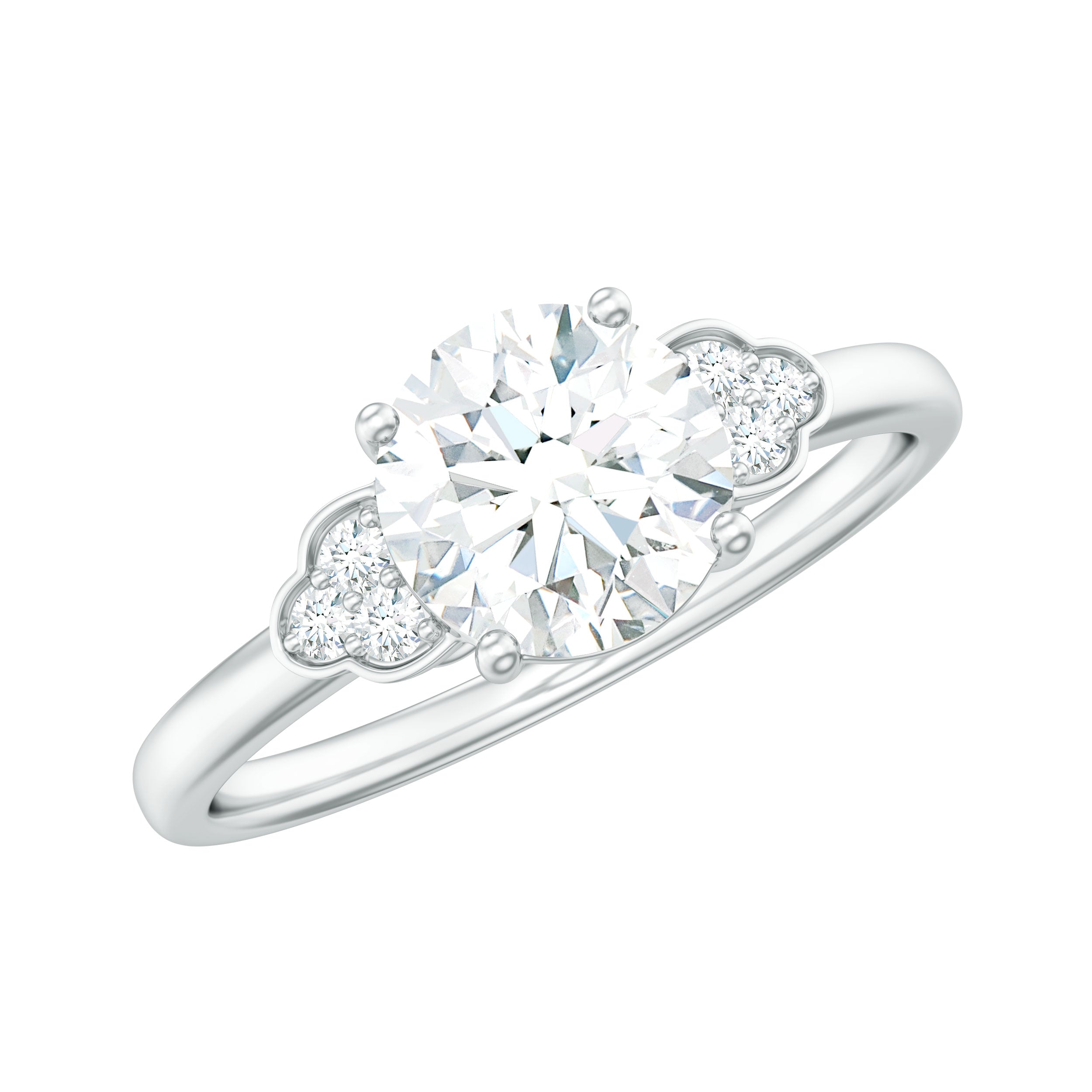 6.50 MM Prong Set Trio Solitaire Moissanite Engagement Ring Moissanite - ( D-VS1 ) - Color and Clarity - Rosec Jewels