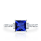 Certified 1 Carat Lab Grown Blue Sapphire Princess Cut Engagement Ring with Diamond AAAA - Rosec Jewels