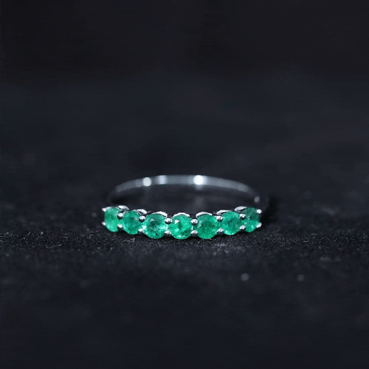 Certified 7 Stone Emerald Half Eternity Band for Women AAA - Rosec Jewels