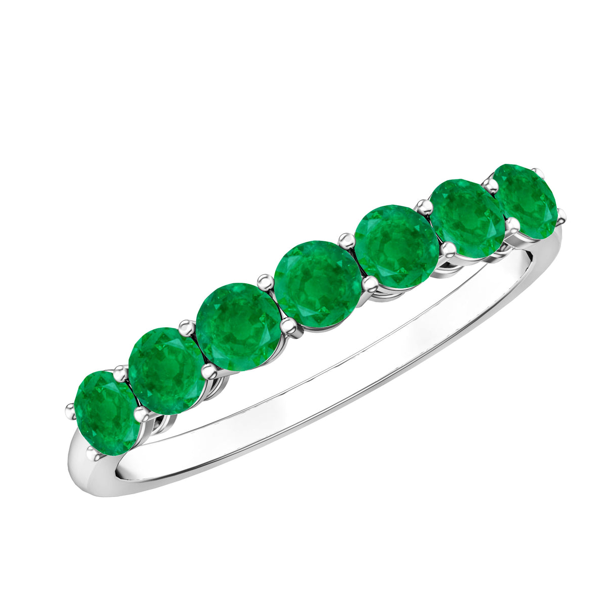 Certified 7 Stone Emerald Half Eternity Band for Women AAA - Rosec Jewels