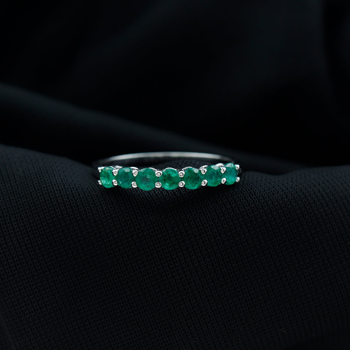 Certified 7 Stone Emerald Half Eternity Band for Women AAA - Rosec Jewels