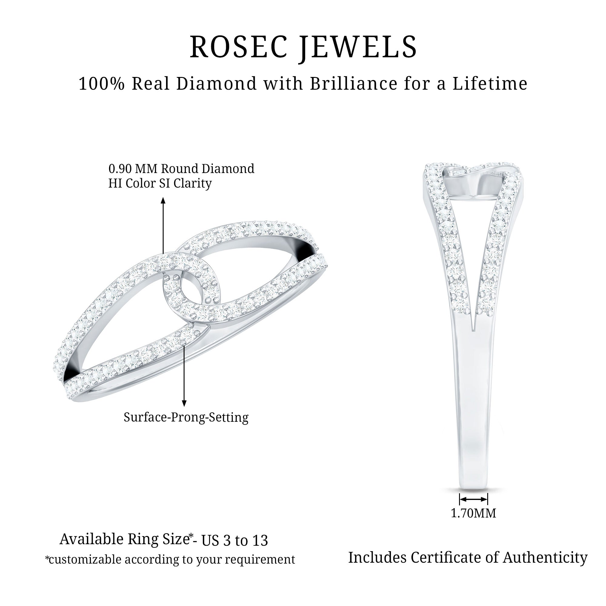 Certified Real Diamond Anniversary Ring for Women Natural - ( HI-SI ) - Rosec Jewels