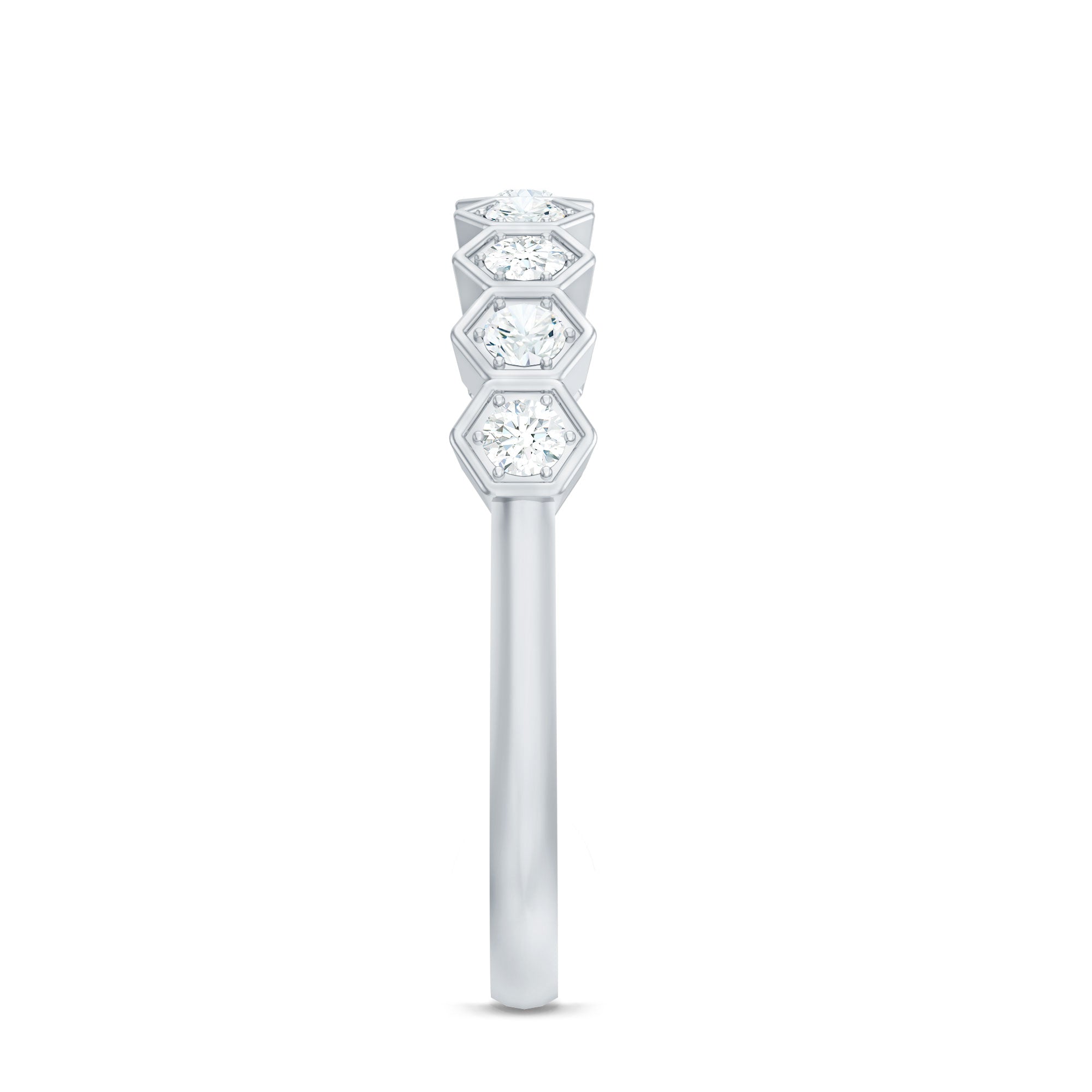 Real Diamond Hexagon Half Eternity Ring for Women Natural - ( HI-SI ) - Rosec Jewels