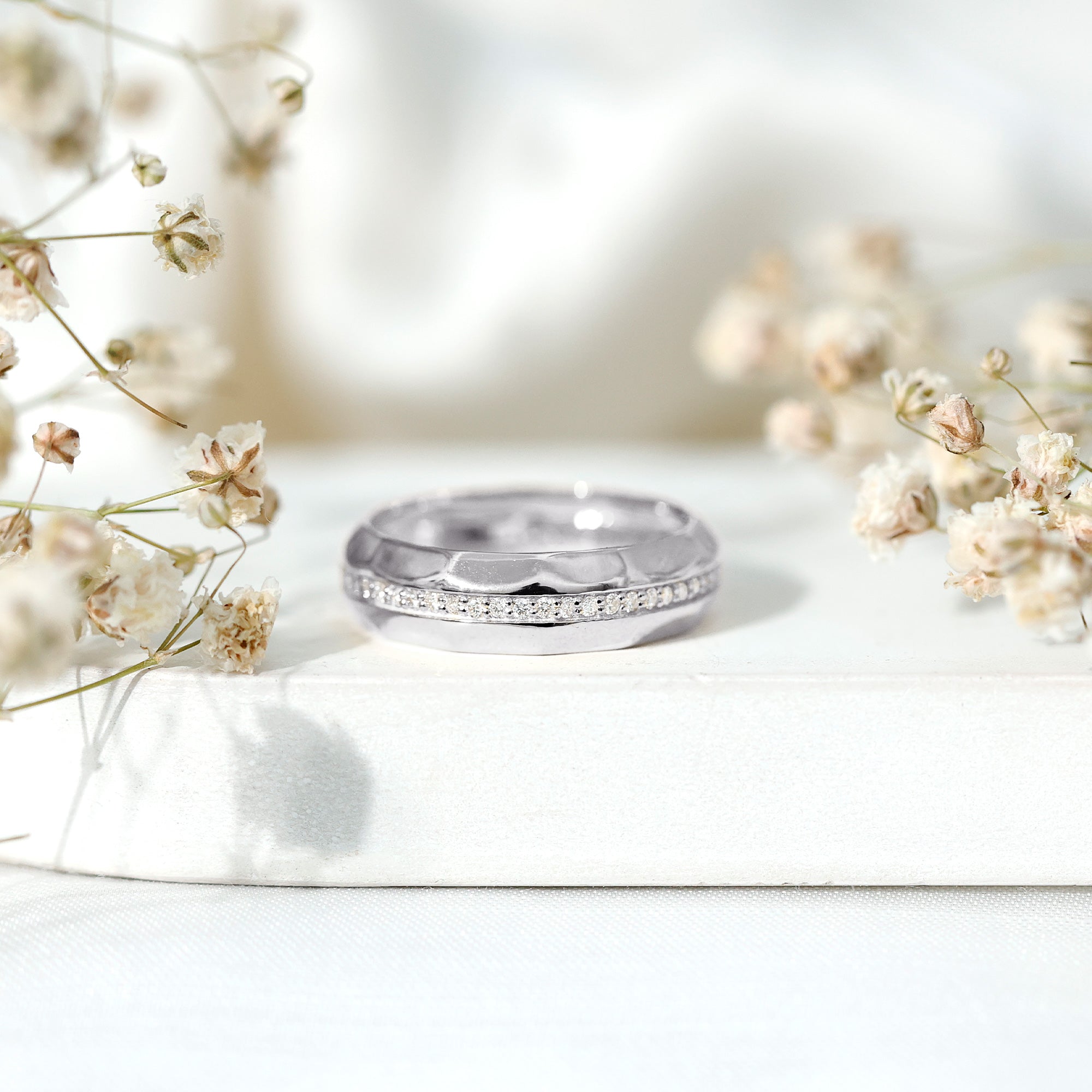 Natural Diamond Wide Eternity Band Ring with Textured Natural - ( HI-SI ) - Rosec Jewels