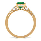 Princess Cut Emerald Milgrain Band Ring With Side Diamond Lab Created Emerald - ( AAAA ) - Quality - Rosec Jewels