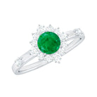 5mm Round Shape Emerald Promise Ring with Diamond Halo AAA - Rosec Jewels