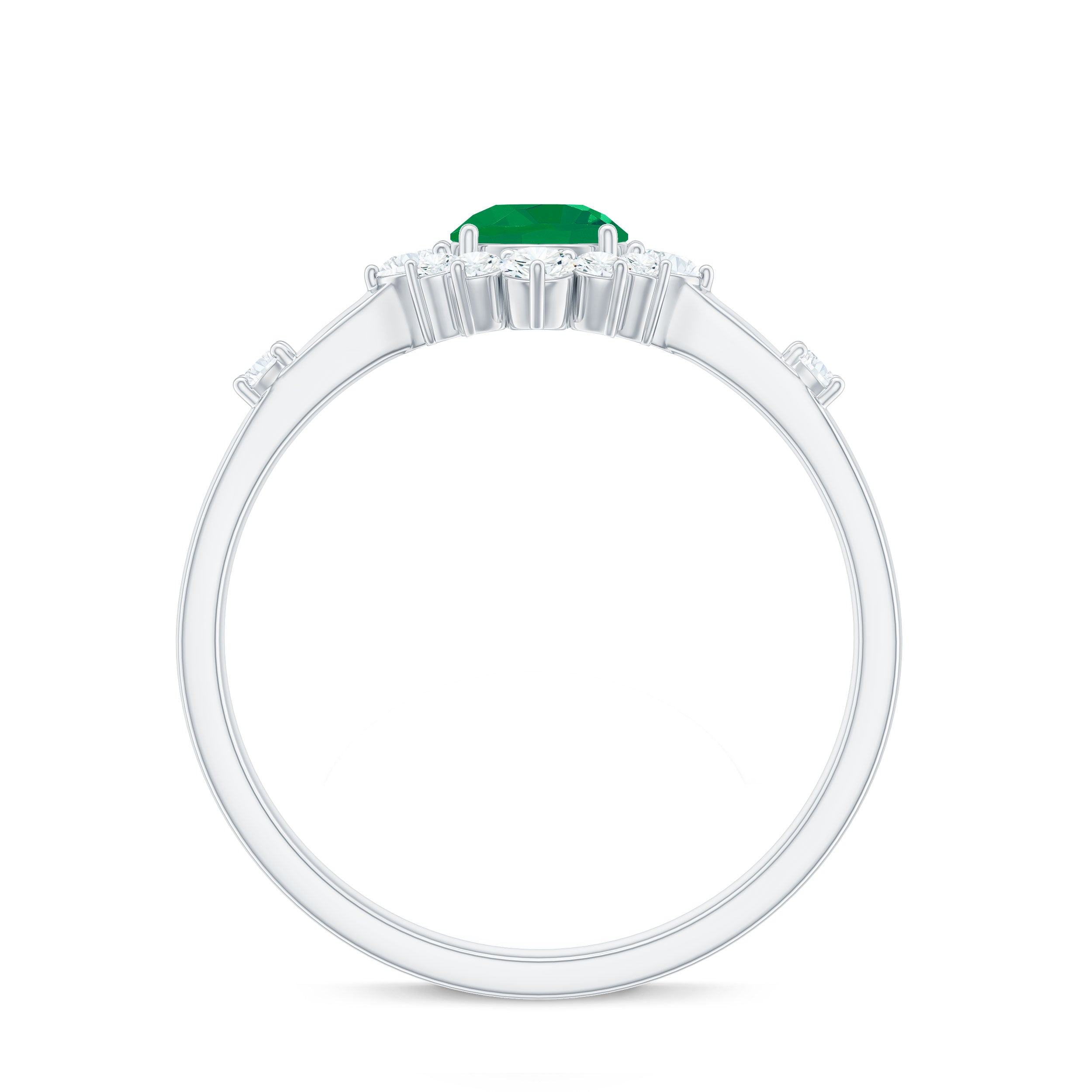 5mm Round Shape Emerald Promise Ring with Diamond Halo AAA - Rosec Jewels
